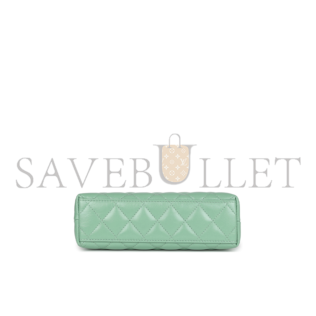 CHANEL MASTER KELLY SHOPPER LIGHT GREEN SHINY CALFSKIN BRUSH GOLD HARDWARE (19*13*7cm)